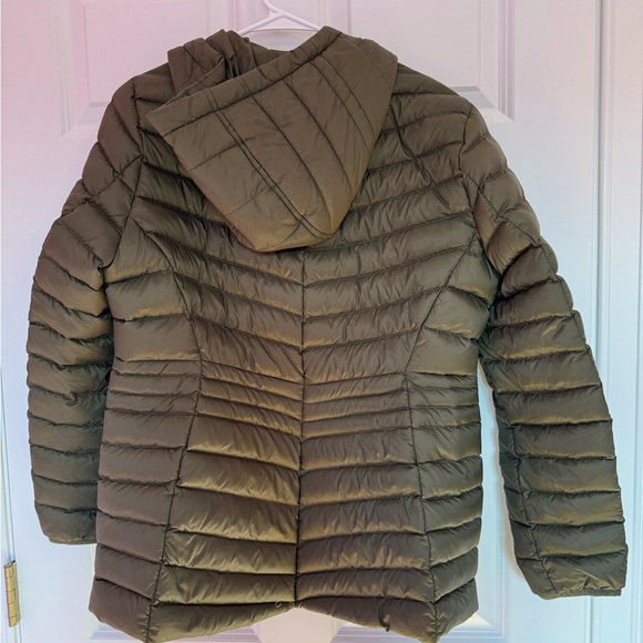 olive green puffer zip up with hood from lands end size m - Picture 4 of 5